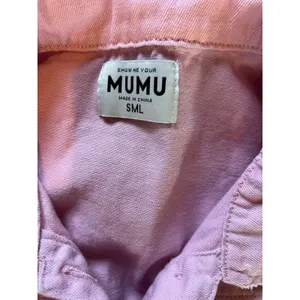 Show Me Your MuMu Cannon Pink Denim Jumpsuit S/M Button Front Pockets 23in boho thumbnail 2