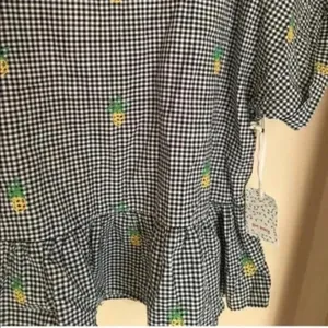 Girl Krazy Gingham Plaid Pineapple Print Peplum Blouse Women Size Large thumbnail 5
