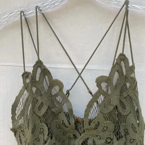 NWT Free People Womens medium olive sparrow green Adella lace cross strap Cami thumbnail 7