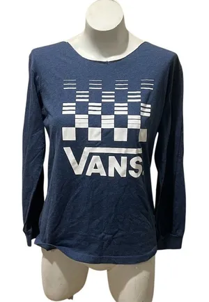 Vans Long Sleeve T-Shirt Unisex Size L Blue Checkerboard Logo Graphic thumbnail 1