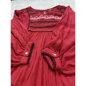 Free People Red Boho Embroidered Lace Peasant Top Women’s Size S/p thumbnail 15