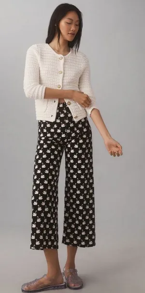 Anthropologie Maeve Colette High Rise Wide Leg Crop Pants in Magic Fabric thumbnail 1