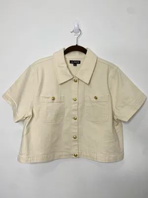 J.Crew Ecru Denim Cropped Button Up thumbnail 2