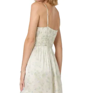 NWOT ASTR‎ The Label Floral Satin Smocked Midi Dress Size Large Cream Blue Slip thumbnail 2