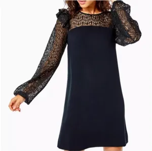 Lilly Pulitzer Lace Shift Dress Womens Large Black Excellent Ruffle Long Sleeve‎ thumbnail 1