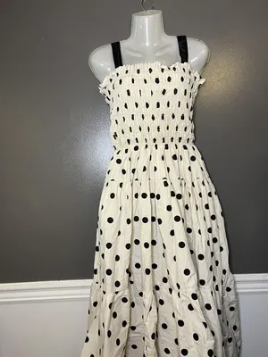 En Saison Dress Womens Medium White Polka Dot Smocked Tiered Maxi Sundress thumbnail 3