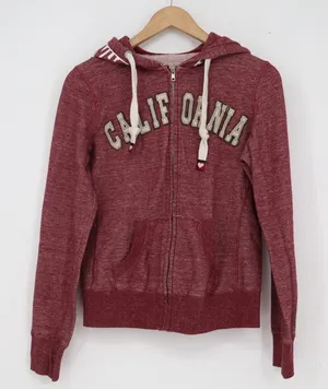 Cali Love Heritage California Zip Up Hoodie Burgundy Red Marl Graphic Large thumbnail 1
