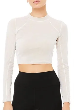 Alo‎ Yoga Vision Long Sleeve Shirt Sz M in White Latte Cropped Ruched Mesh thumbnail 1