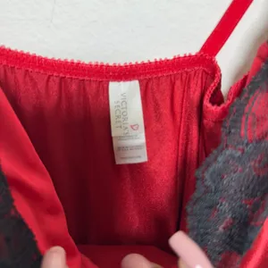VTG 90s Victoria Secret Women Slip Dress 34C Cherry Red Lace‎ Trim Bustier Vamp thumbnail 6