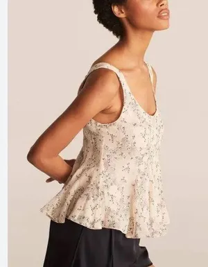 Rebecca Taylor Floral Godet Cotton & Silk Tank in Parfait Combo flounce thumbnail 1