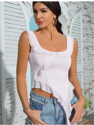 NEW Strap Y2k Ruffle Bandeau Cropped Top Camisole Shirt Tank L thumbnail 5