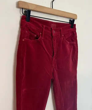 MOTHER- Insider Crop Step Fray Hopscotch Red Corduroy Pants Raw Hem thumbnail 3