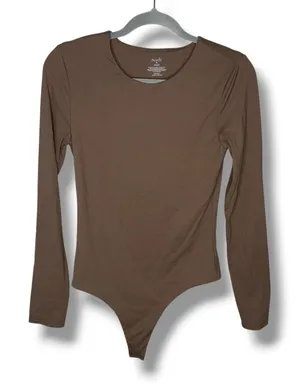 Nuuds‎ Womens Long Sleeve Thong Bodysuit Brown Size Medium thumbnail 1