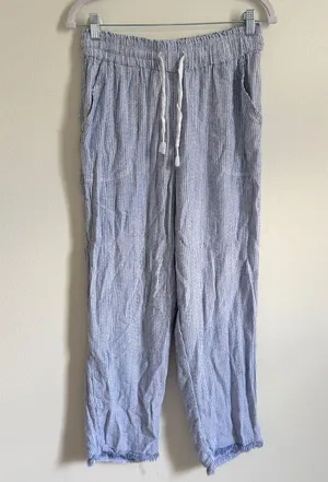 Aerie Real Good Gauze Striped High Waisted Pants Size Medium blue white boho thumbnail 2