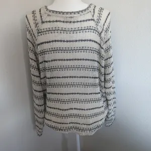 Altar'd State Pullover Small White Black‎ Striped Knit V Neck Tie Front Sweater thumbnail 5