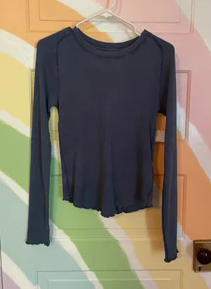 Free People We The Free Thermal Waffle Knit Long Sleeve Top NWT Small Dark Blue thumbnail 1