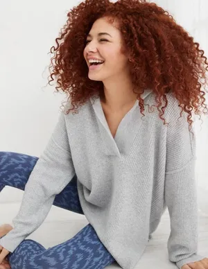 Aerie | EUC CozyUp Waffle Sweater Hoodie in Gray Oversized | Sz M thumbnail 1