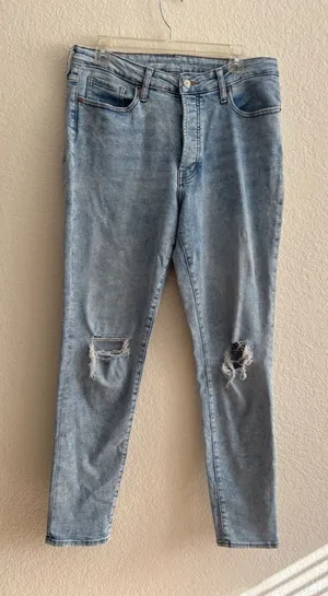 Old Navy O.G. Straight Jeans 12 Tall High Rise Distressed Acid Wash Button Fly thumbnail 1