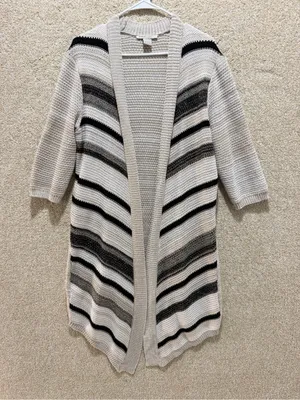 Open front knit cardigan large fall cotton blend neutral preppy duster layering thumbnail 1