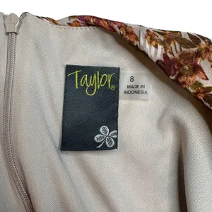 Taylor Floral High-Low Midi Dress‎ 8 Brown Gold Metallic Boho Puff Sleeve thumbnail 6