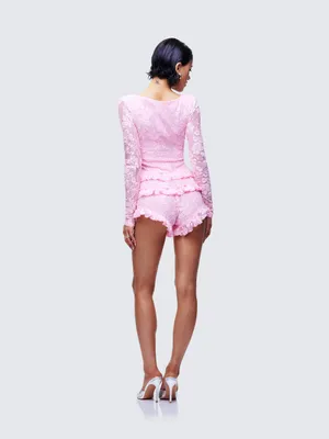 Women's Pink Lace Long-Sleeve Romper - Elegant Sleepwear thumbnail 7