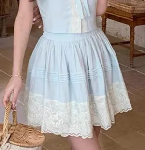 Japanese Kawaii Pastel Baby Blue Cottage Balletcore Lolita A-line Mini Skirt thumbnail 3