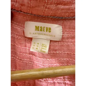 MAEVE ANTHROPOLOGIE Coral Linen Cotton Button Down Sleeveless Top size‎ 14 thumbnail 3