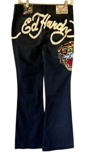 Ed Hardy Slim Flare Tiger Embroidered Jeans Women's Size 28 Y2K thumbnail 1