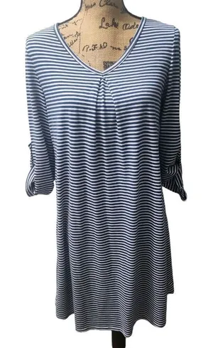 YA Los Angeles Womens Size M Casual Dress Blue White Stripe V Neck‎ thumbnail 1