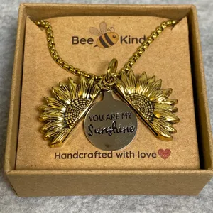 Bee Kind Sunflower‎ Locket Necklace Women Goldtone You Are My Sunshine NIB Gift thumbnail 4