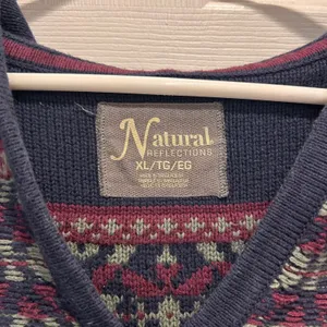 Natural Reflections Women XL Fair Isle Hooded Sweater Blue Burgundy Mixed Knit thumbnail 4