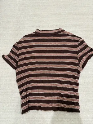 American Eagle Outfitters Brown & Pink Striped Ribbed Crop Top thumbnail 3