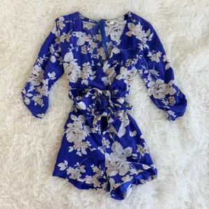 Yumi Kim Tahiti Sunrise Royal Blue Silk Floral Belted Romper thumbnail 1