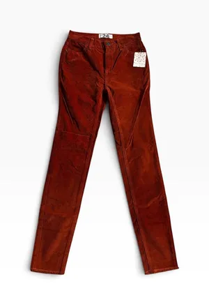 NWT Free People Corduroy Pants 24 Fired Chestnut Burnt Orange Boho Slim Straight thumbnail 1