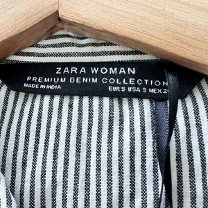 NWT Zara Collection Button down Shirt S Striped Embroidered Embellished cotton thumbnail 4