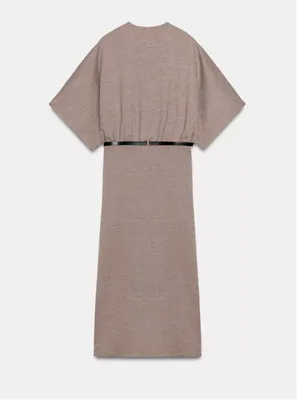 Zara Taupe Kimono-Sleeve Midi Dress with Black Belt thumbnail 2