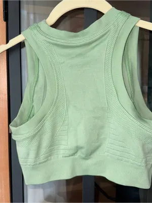 Alphalete cropped top tank sage high neck sports bra logo thumbnail 4