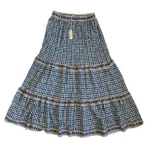 Max‎ Studio London Navy Blue White Geometric Tiered Maxi Skirt XS NWT 5702Q16 thumbnail 1