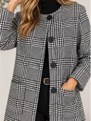 Zara Black & White Plaid Long Coat - Classic Women's Jacket Fall thumbnail 4