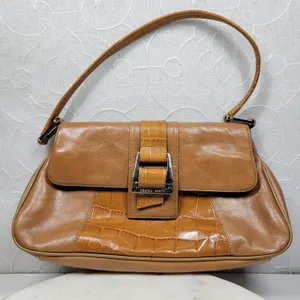 VTG Franco Sarto Y2K Leather Shoulder Bag Tan Alligator Trim Baguette Purse thumbnail 11