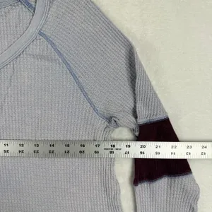 We The Free Free People Blue Burgundy Waffle Knit Thermal Top Small OB554554‎ thumbnail 3