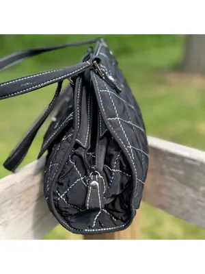 Vera Bradley Sausalito Quilted Handbag in Black Microfiber & Blue Stitch Detail thumbnail 10