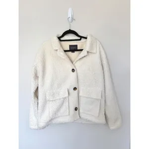 Sanctuary‎ Ivory Teddy Bear Fleece Jacket Faux Shearling Shacket Size Medium thumbnail 2