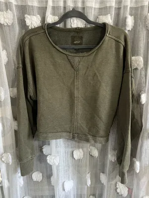 aerie cropped Olive Green Pullover Sweatshirt thumbnail 1