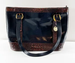 Brahmin Croc Embossed Leather Tote Handbag Purse Black Brown thumbnail 1