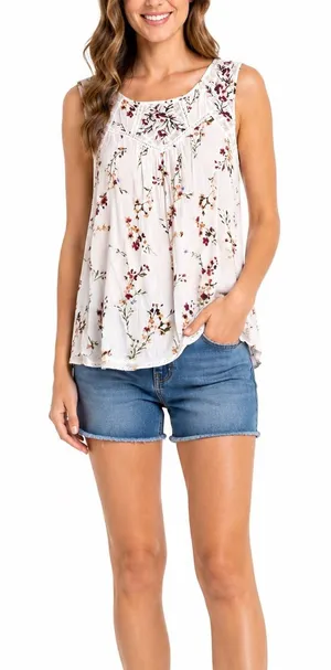 Nordstrom Mason Belle Size Large White Floral Tank Top thumbnail 1