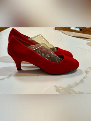 MAIERNISI JESSI Women's Classic Round Toe Pump Kitten Low Heel Velvet Red Shoes thumbnail 16