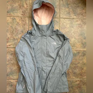 north face lightweight windbreaker with hood, size small, light pink & grey thumbnail 5