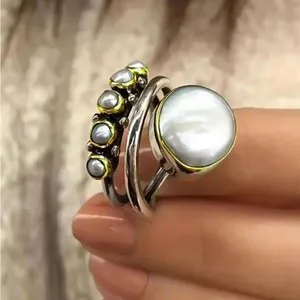 Boho inspired faux pearl decorated copper ring. Super cute and trendy! thumbnail 3