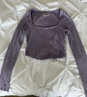 Urban Outfitters Dusty Lavender Ribbed Square-Neck Long Sleeve Top thumbnail 1